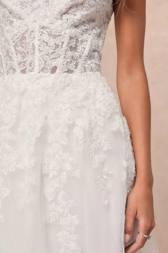 Glorious Luxury White Sheer Tulle Embroidered Beaded Maxi Dress sold by Lulus product image thumbnail 3