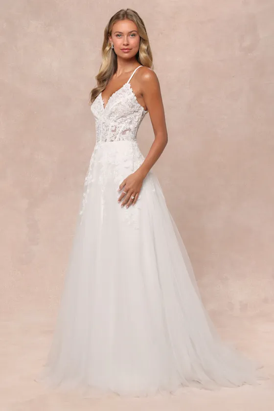 Glorious Luxury White Sheer Tulle Embroidered Beaded Maxi Dress sold by Lulus product image thumbnail 4