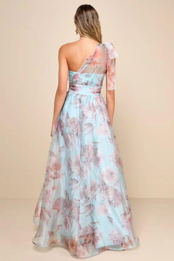 Dramatically Lovely Blue Floral One-Shoulder Maxi Dress sold by Lulus product image thumbnail 2