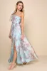 Dramatically Lovely Blue Floral One-Shoulder Maxi Dress sold by Lulus