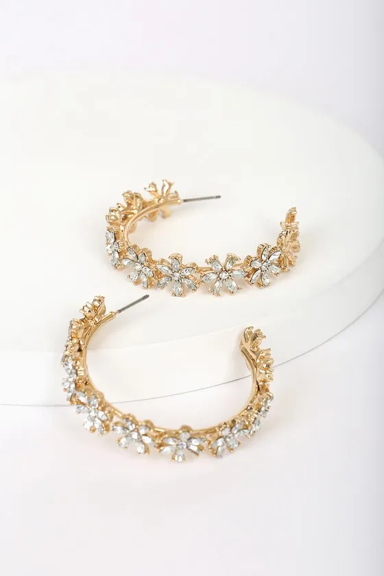Florals Forever Gold Rhinestone Hoop Earrings sold by Lulus product image thumbnail 2