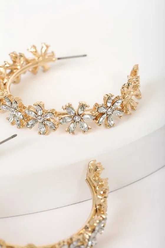 Florals Forever Gold Rhinestone Hoop Earrings sold by Lulus product image thumbnail 3