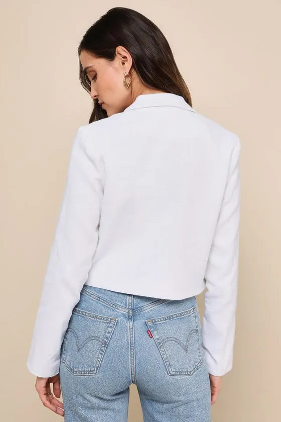Sophisticated Decision White Linen Cropped Blazer sold by Lulus product image thumbnail 2