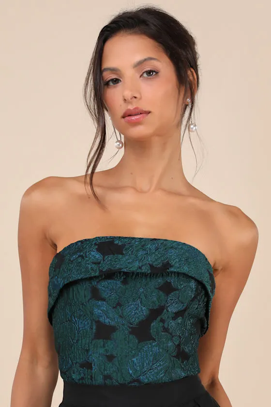 Adored Stunner Teal Green Floral Strapless Crop Top sold by Lulus