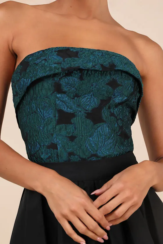 Adored Stunner Teal Green Floral Strapless Crop Top sold by Lulus product image thumbnail 4