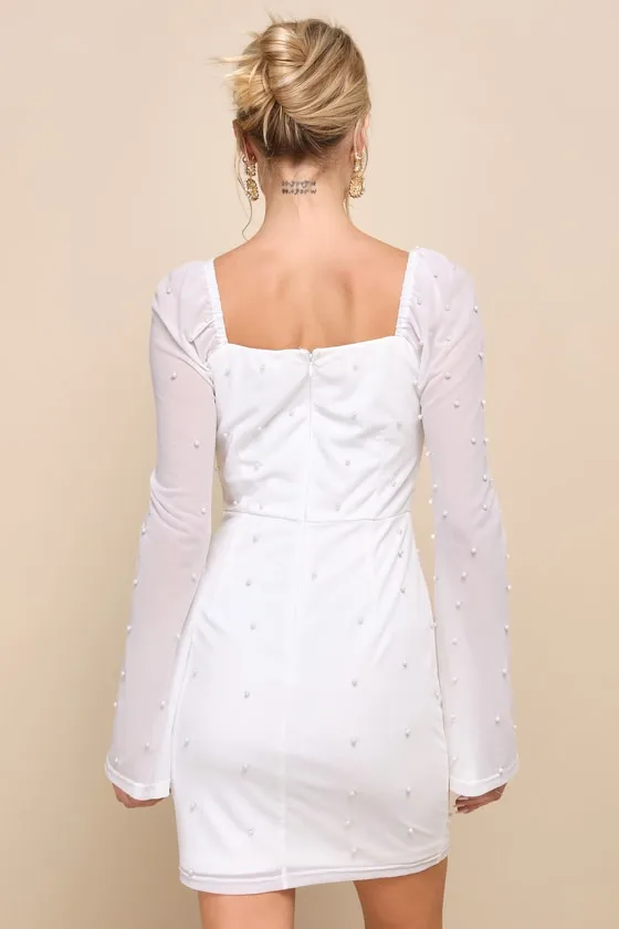 Flirty Luxury Ivory Mesh Pearl Long Sleeve Mini Dress sold by Lulus product image thumbnail 3