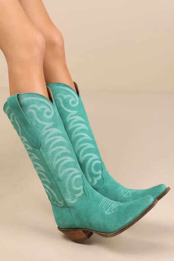 Movin' On Green Suede Leather Knee-High Western Boots sold by Lulus product image thumbnail 2