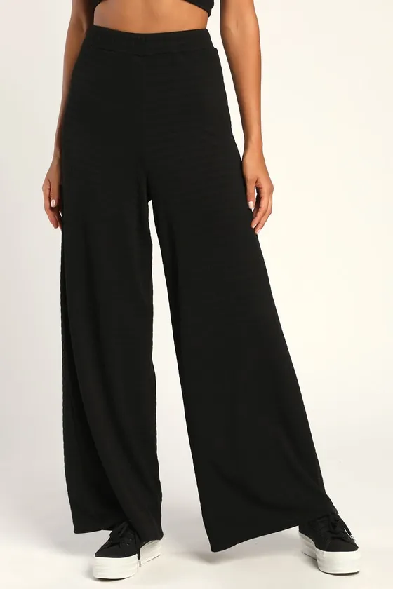 Blissful Beginnings Black Wide-Leg Lounge Pants sold by Lulus product image thumbnail 2