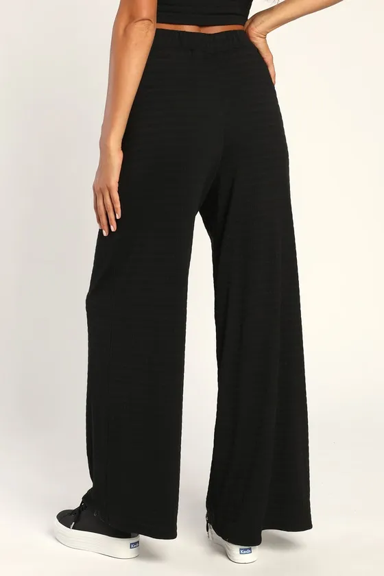 Blissful Beginnings Black Wide-Leg Lounge Pants sold by Lulus product image thumbnail 4