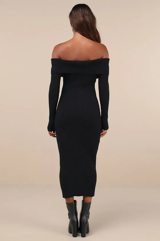 Trendy Aura Black Off-the-Shoulder Zip-Front Sweater Dress sold by Lulus product image thumbnail 2