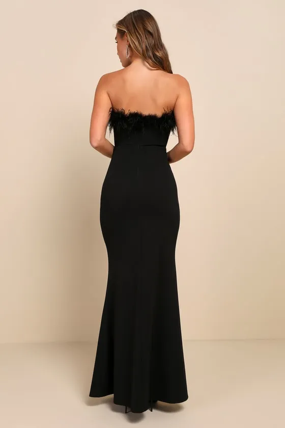 Extraordinary Glam Black Feather Strapless Mermaid Maxi Dress sold by Lulus product image thumbnail 4