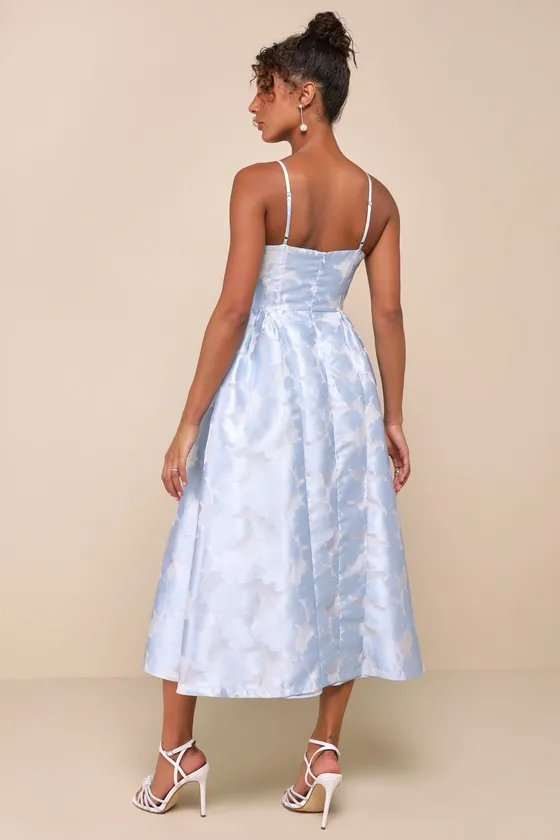 Gorgeous Destiny Light Blue Burnout Jacquard Bustier Midi Dress sold by Lulus product image thumbnail 2