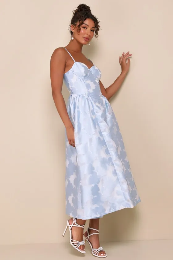 Gorgeous Destiny Light Blue Burnout Jacquard Bustier Midi Dress sold by Lulus product image thumbnail 4