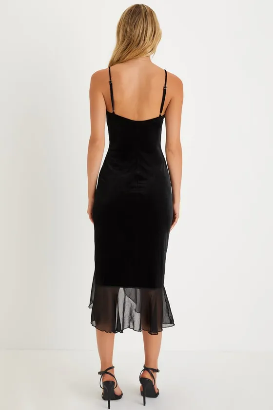 Mysterious Charm Black Velvet High-Low Bodycon Midi Dress sold by Lulus product image thumbnail 4