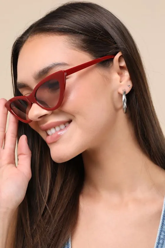 Dottie Dark Red Cat-Eye Sunglasses sold by Lulus product image thumbnail 4