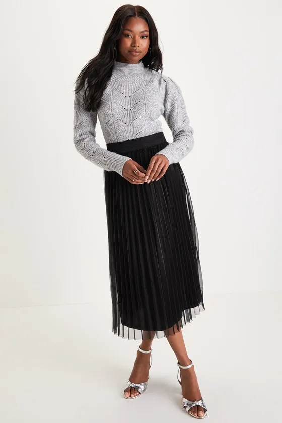 Favorite Occasion Black Shimmery Pleated High-Rise Midi Skirt sold by Lulus product image thumbnail 2
