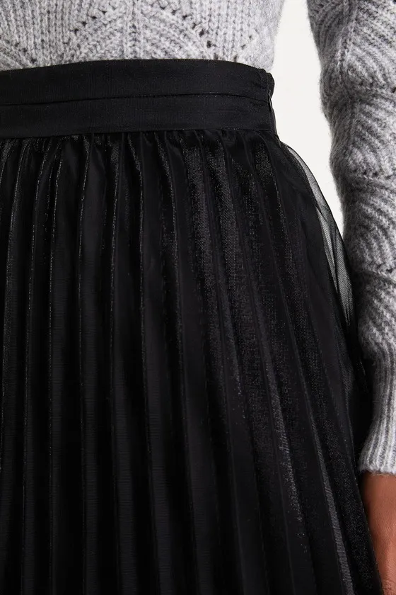 Favorite Occasion Black Shimmery Pleated High-Rise Midi Skirt sold by Lulus product image thumbnail 4
