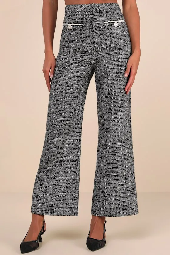 Poised Decision Black Tweed Lurex High-Rise Wide-Leg Pants sold by Lulus product image thumbnail 2