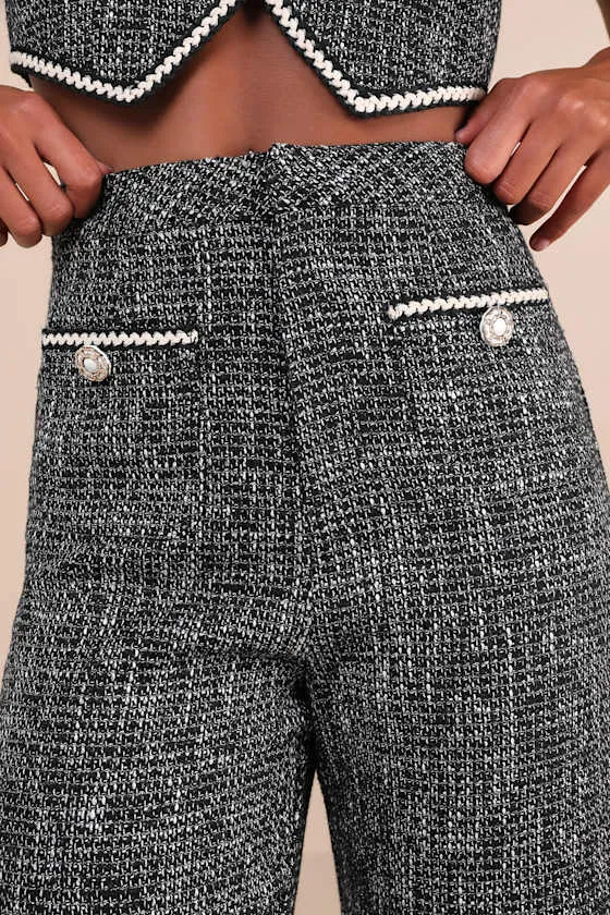 Poised Decision Black Tweed Lurex High-Rise Wide-Leg Pants sold by Lulus product image thumbnail 4