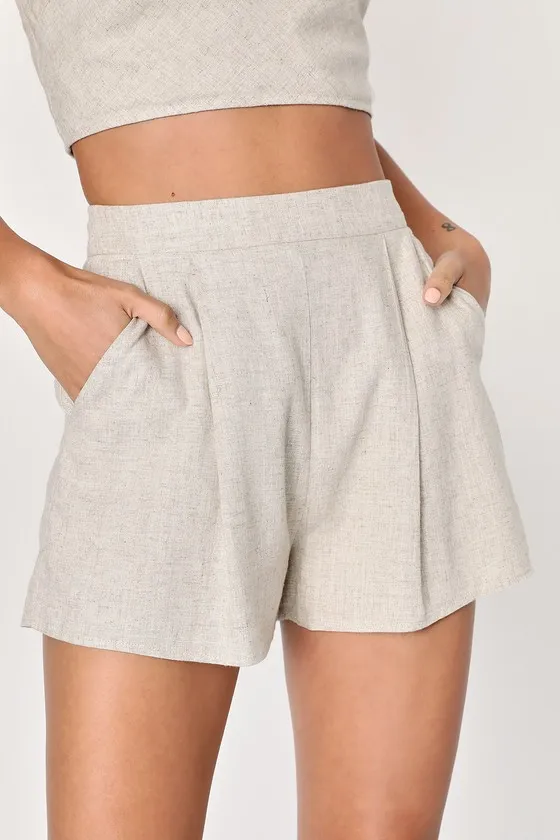 Perfectly Posted Beige Linen High-Waisted Shorts sold by Lulus product image thumbnail 3