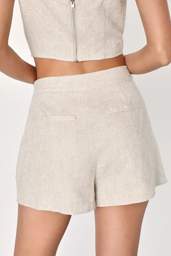 Perfectly Posted Beige Linen High-Waisted Shorts sold by Lulus product image thumbnail 4