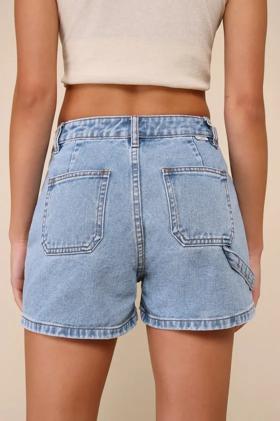Leia Light Wash High-Waisted Denim Shorts sold by Lulus product image thumbnail 3