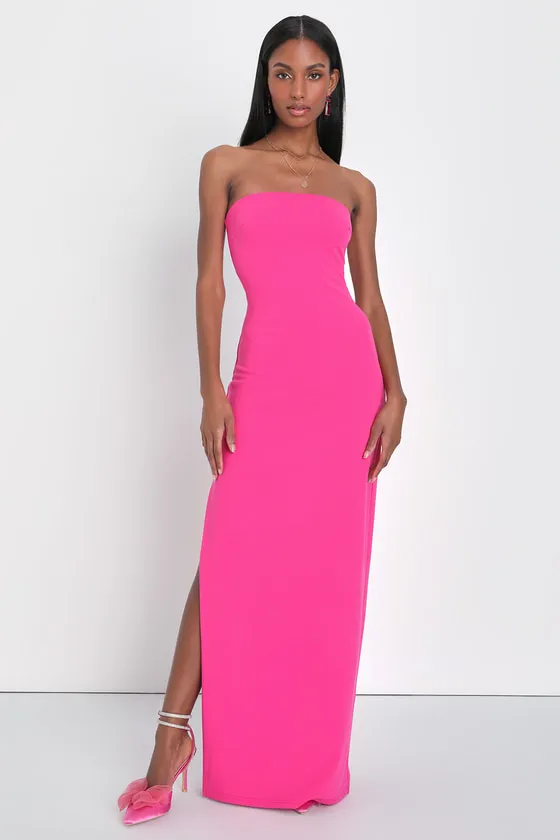 Elaborate Excellence Hot Pink Strapless Bodycon Maxi Dress sold by Lulus