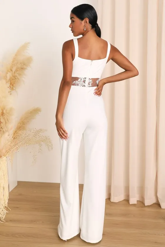 Adore the Feeling White Sheer Lace Bustier Twist-Front Jumpsuit sold by Lulus product image thumbnail 2
