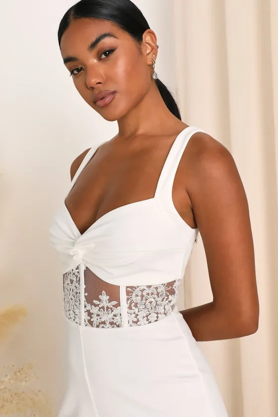 Adore the Feeling White Sheer Lace Bustier Twist-Front Jumpsuit sold by Lulus product image thumbnail 3