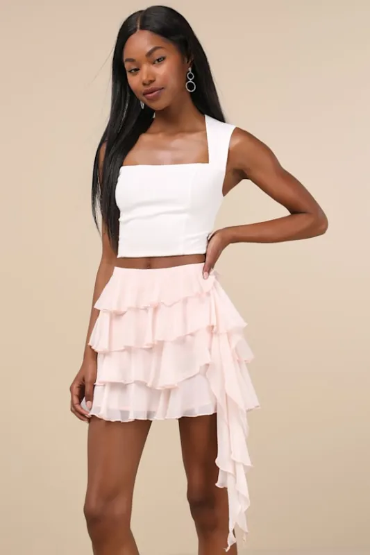Prominent Poise Blush Pink Tiered Mini Skirt sold by Lulus