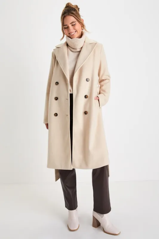 Season of Sophistication Cream Double-Breasted Coat sold by Lulus