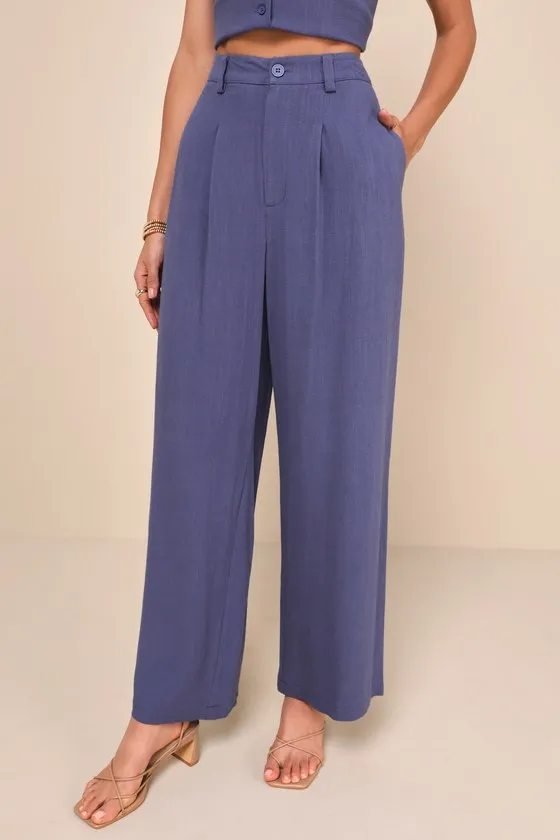 Suits You Perfectly Dark Blue Linen Wide-Leg Pants sold by Lulus product image thumbnail 2