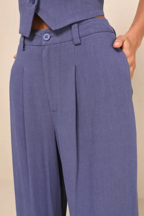Suits You Perfectly Dark Blue Linen Wide-Leg Pants sold by Lulus product image thumbnail 3