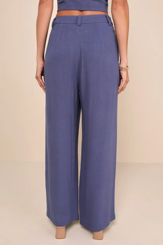 Suits You Perfectly Dark Blue Linen Wide-Leg Pants sold by Lulus product image thumbnail 4