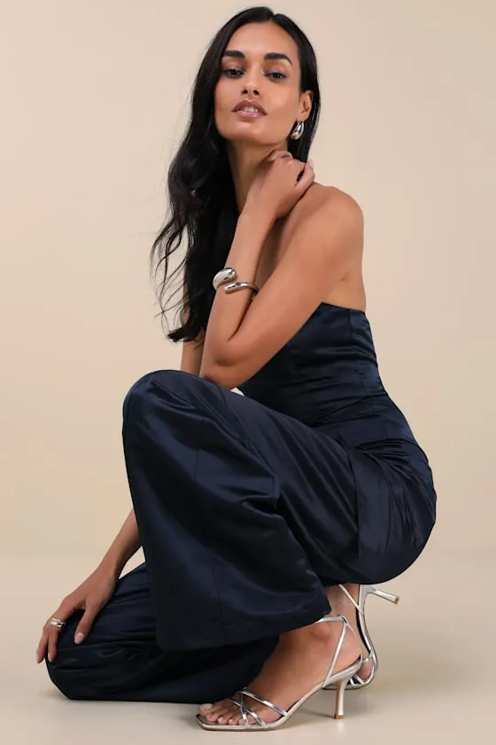 Chicest Trend Midnight Blue Satin Cargo Jumpsuit sold by Lulus product image thumbnail 2