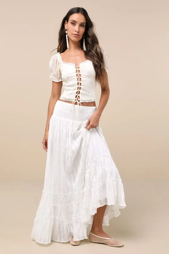 Pristine Sweetness Cream Floral Jacquard Lace-Up Crop Top sold by Lulus product image thumbnail 4