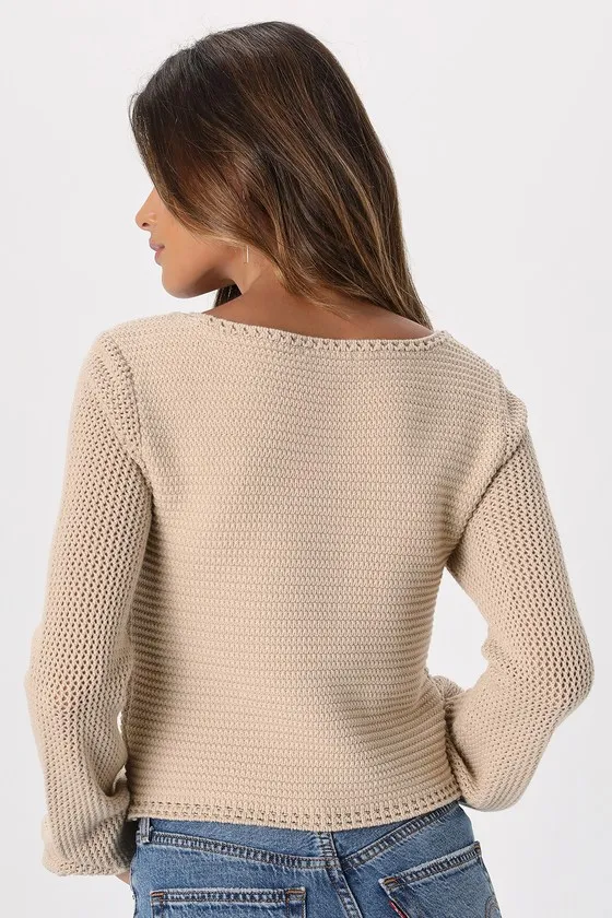 Best Essence Beige Knit Long Sleeve Sweater Top sold by Lulus product image thumbnail 4