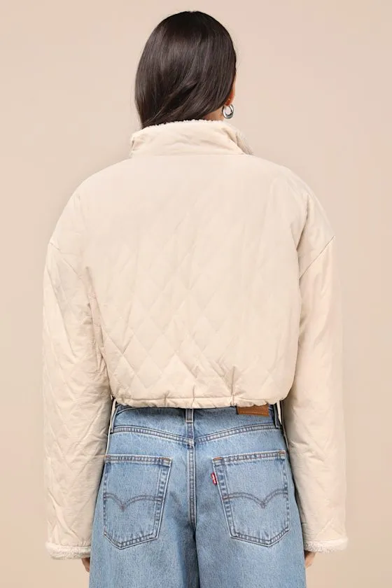 Reela Cream Quilted Cropped Jacket sold by Lulus product image thumbnail 3
