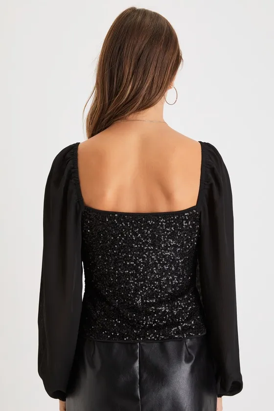 Beautiful Brilliance Black Sequin Long Sleeve Top sold by Lulus product image thumbnail 3
