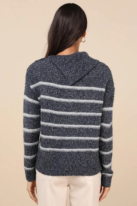 Cozy Warmth Navy Blue Marled Striped Sweater sold by Lulus product image thumbnail 3