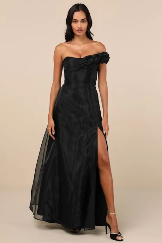 Mesmerizing Silhouette Black Organza Off-the-Shoulder Maxi Dress sold by Lulus