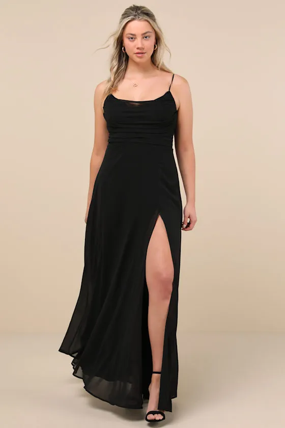 Notorious Poise Black Sleeveless Cowl Neck Maxi Dress sold by Lulus