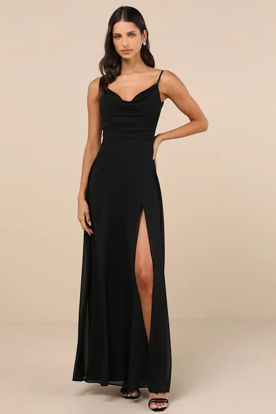 Notorious Poise Black Sleeveless Cowl Neck Maxi Dress sold by Lulus product image thumbnail 2