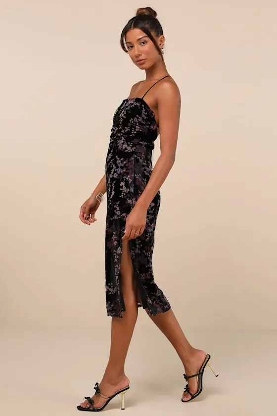 Elegant Persuasion Black Burnout Velvet Lace-Up Midi Dress sold by Lulus product image thumbnail 3