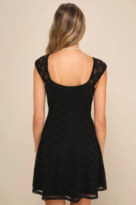 Sweetest Life Black Floral Lace Rosette Cap Sleeve Mini Dress sold by Lulus product image thumbnail 2