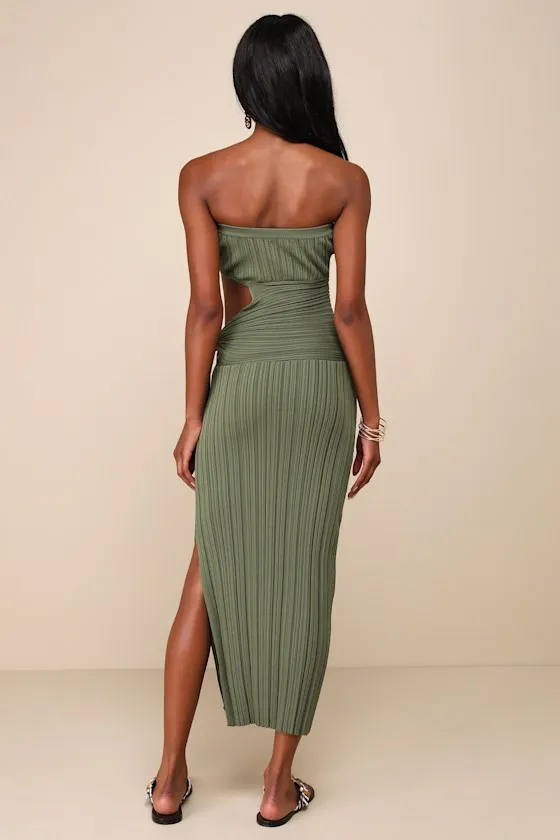 Serene Chicness Olive Green Ribbed Cutout Sweater Midi Dress sold by Lulus product image thumbnail 3