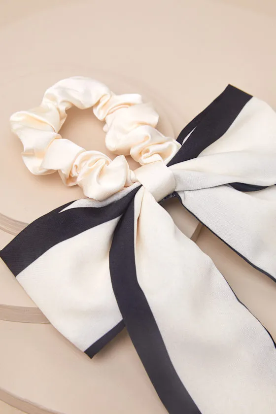 Poised Finish Ivory and Black Contrast Bow Scrunchie sold by Lulus product image thumbnail 3