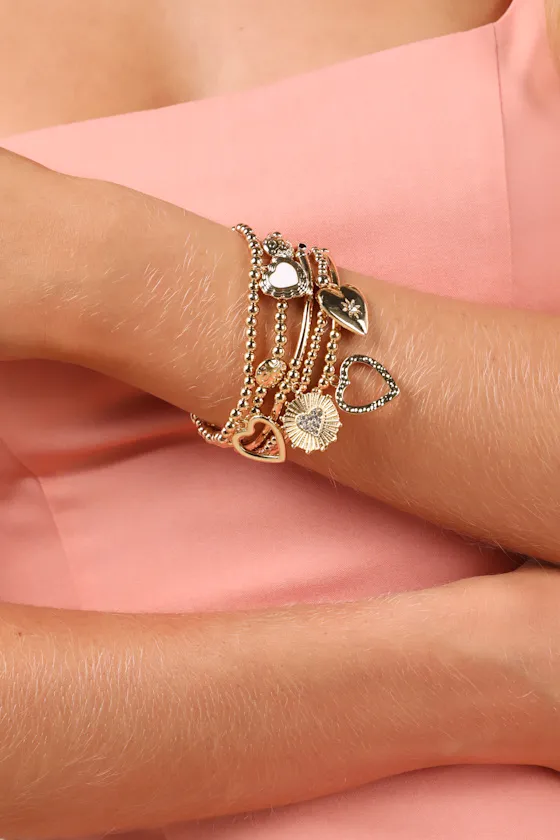 Enchanting Addition Gold 5-Piece Charm Bracelet Set sold by Lulus