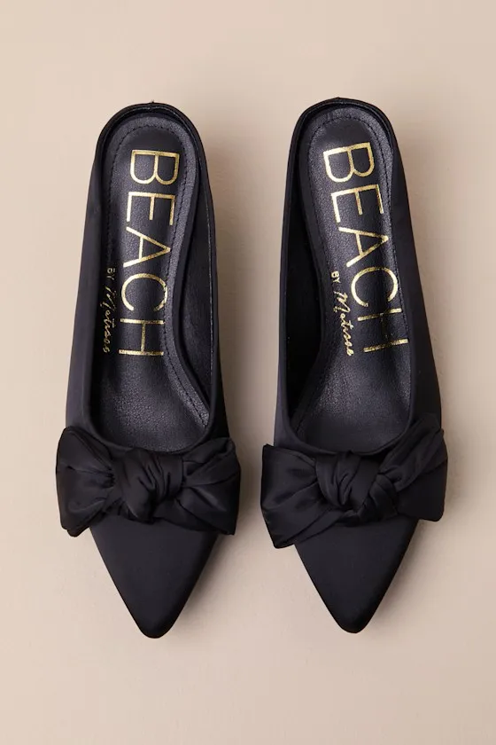 Bow Black Satin Kitten Heel Mule Pumps sold by Lulus product image thumbnail 2