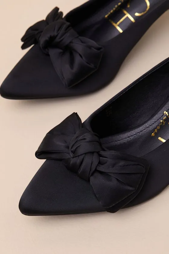 Bow Black Satin Kitten Heel Mule Pumps sold by Lulus product image thumbnail 3